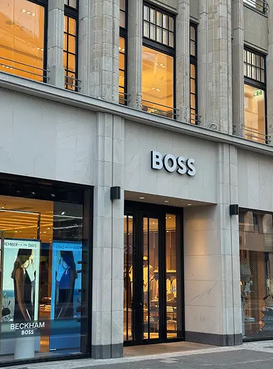 BOSS flagship store exterior with Beckham campaign windows