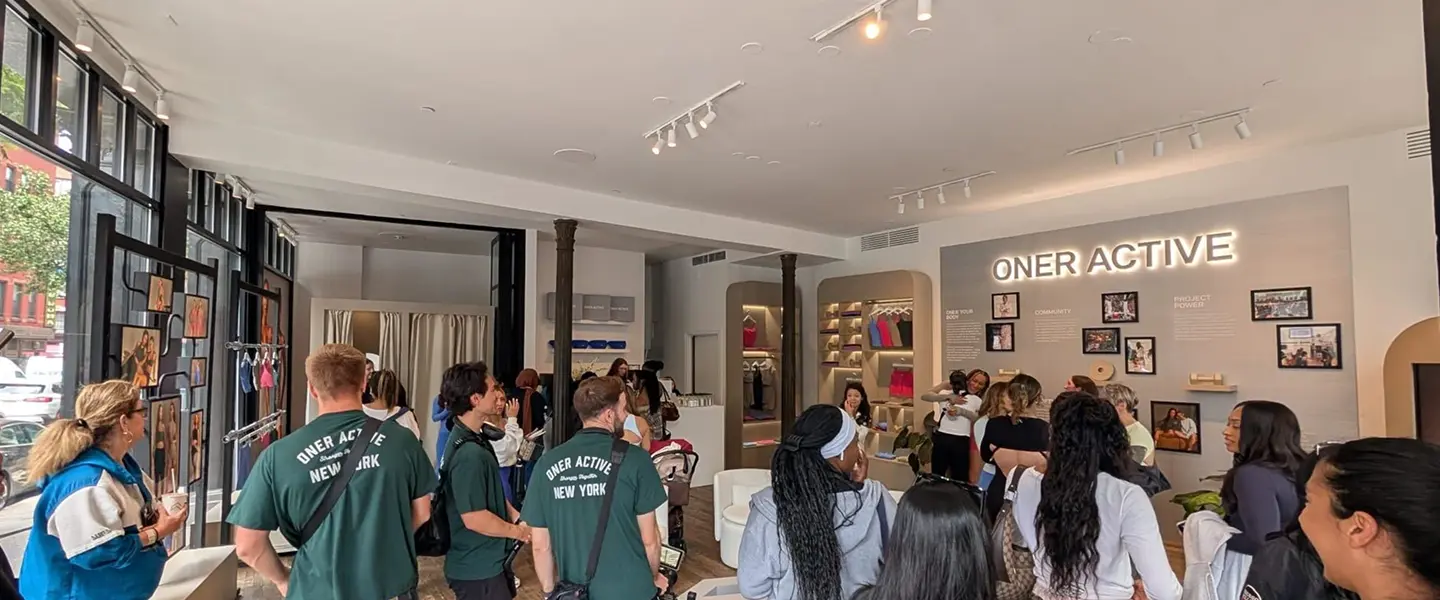 Oner Active New York flagship store launch event with crowd and staff
