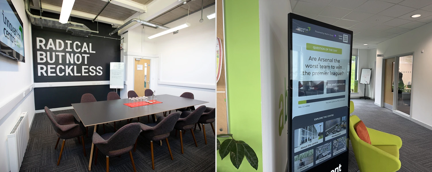 A self-service kiosk for visitor wayfinding, information, and daily interaction.