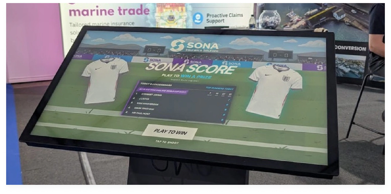 Interactive kiosk experiences set up on a showroom table